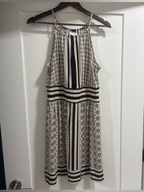 New York & Company Beige and Black Patterned Halter Dress - EXCELLENT CONDITION